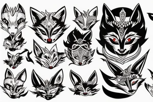 Oni mask with fox in background tattoo idea