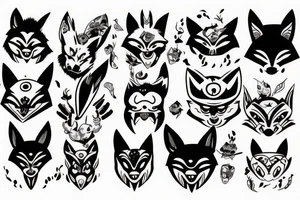 Oni mask with fox in background tattoo idea