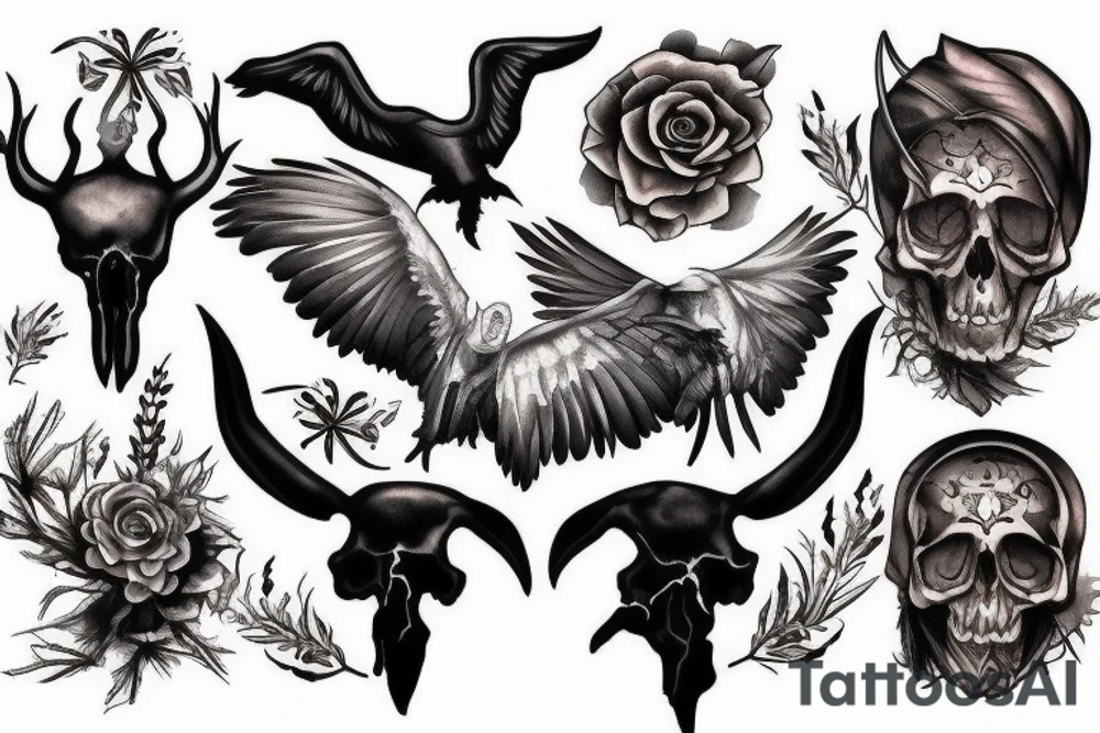 raven skull tattoo idea