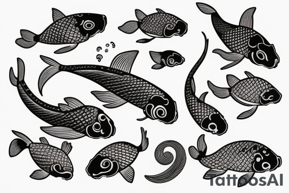 Koi fish with waves and waterfall tattoo idea