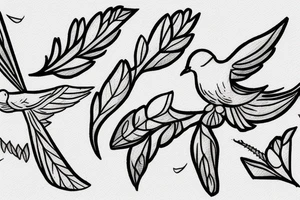 Dove flying with an olive branch losing leaves the leaves turn to arrowheads tattoo idea