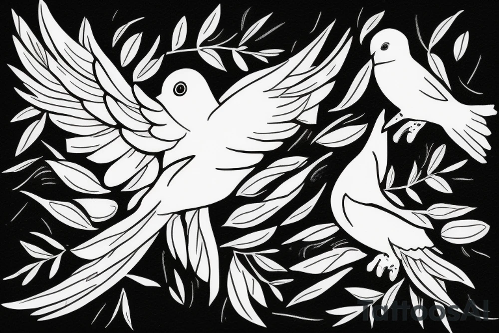 Dove flying clutching an olive branch losing leaves tattoo idea
