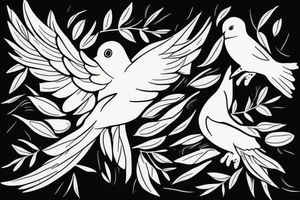 Dove flying clutching an olive branch losing leaves tattoo idea