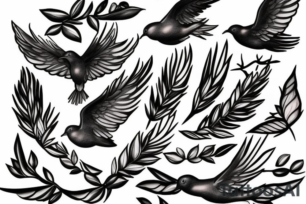 Dove flying clutching an olive branch tattoo idea