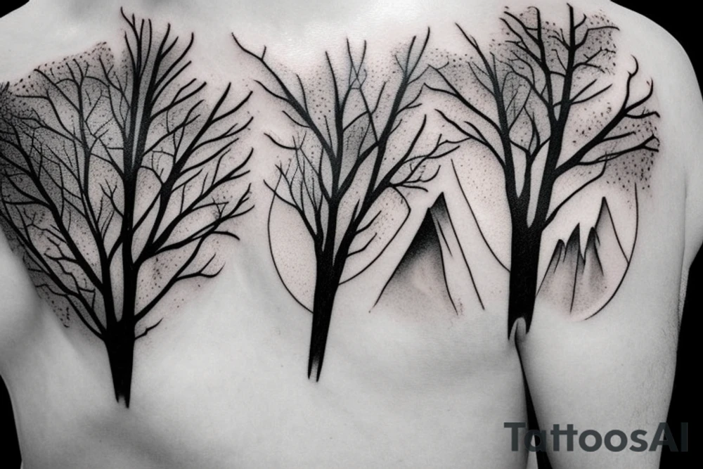 road going into the mountains, cracks in the road, trees tattoo idea