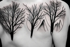 road going into the mountains, cracks in the road, trees tattoo idea