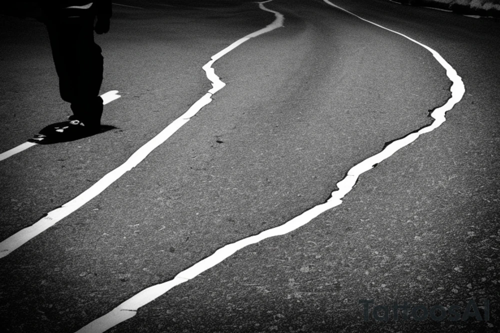 cracked road in the mountains tattoo idea