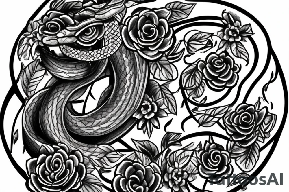 Snake and flowers tattoo idea