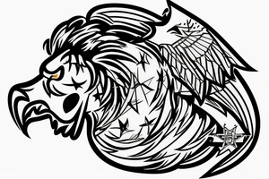 A knight, a lion, 6 stars, SPSJ, a candle, Phrygian cap, Mountains in the back ground, an eagle, a condor, tattoo idea