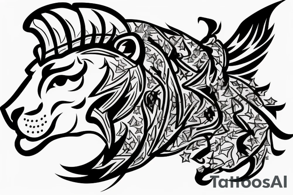 A knight, a lion, 6 stars, SPSJ, a candle, Phrygian cap, Mountains in the back ground, an eagle, a condor, tattoo idea