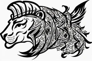 A knight, a lion, 6 stars, SPSJ, a candle, Phrygian cap, Mountains in the back ground, an eagle, a condor, tattoo idea