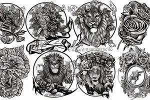 A knight, a lion, 6 stars, SPSJ, a candle, Phrygian cap, Mountains, an eagle, a condor, carnation, white rose tattoo idea