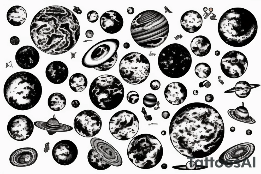 Hot girl picking up planets the size of marbles tattoo idea