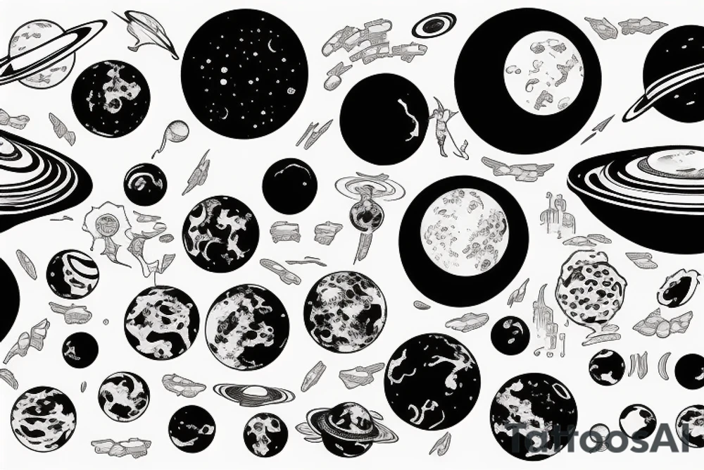 Hot girl picking up planets the size of marbles tattoo idea