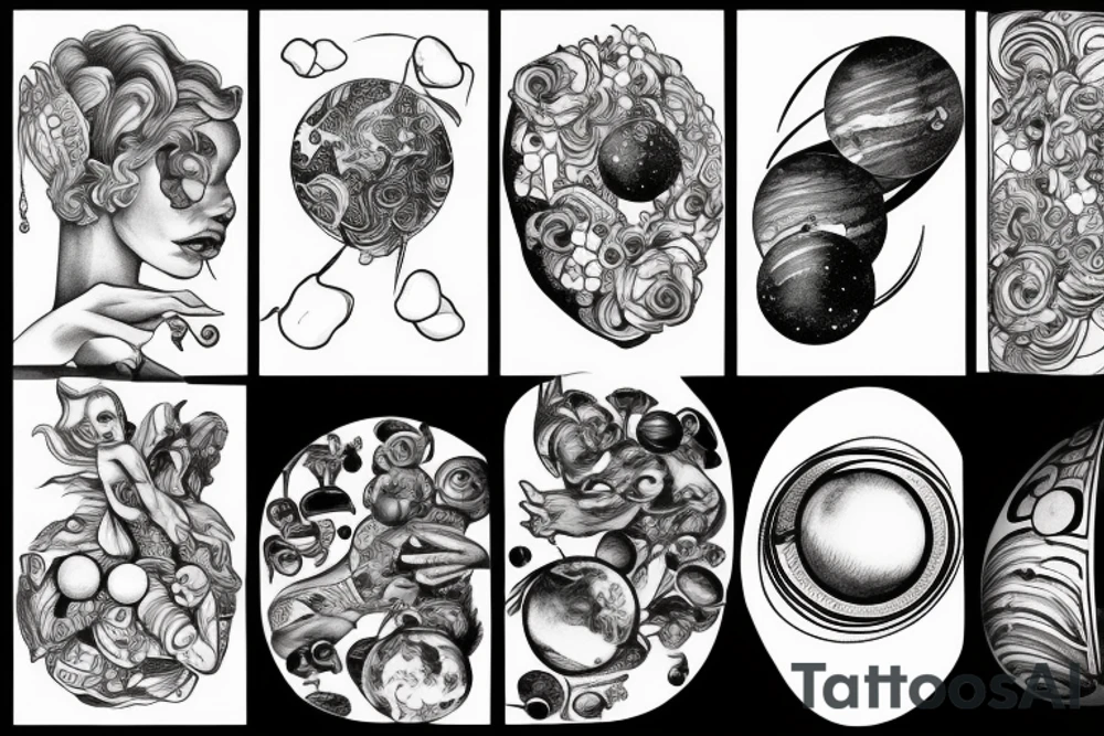 Pretty girl playing with planets the size of marbles tattoo idea