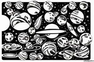 Pretty girl playing with planets the size of marbles tattoo idea