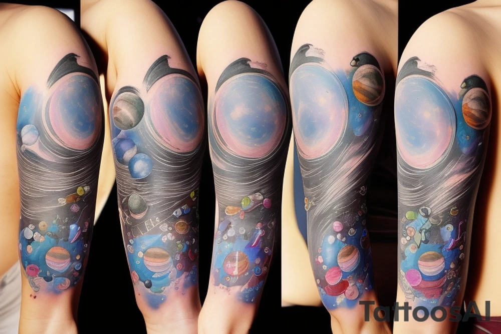 Pretty girl playing with planets the size of marbles tattoo idea