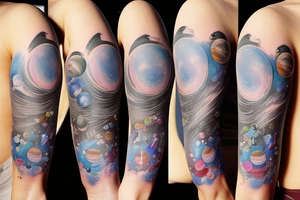 Pretty girl playing with planets the size of marbles tattoo idea