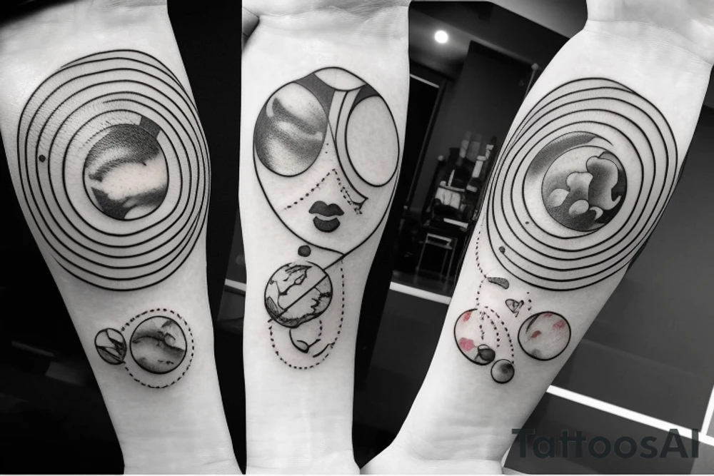 Pretty girl playing with planets the size of marbles tattoo idea