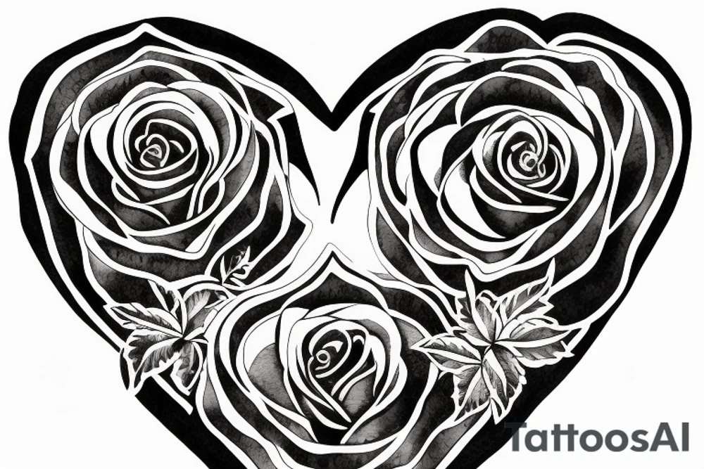 Rose with a heart in the center around a triangle tattoo idea