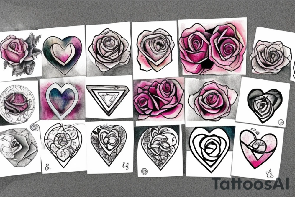 Rose with a heart in the center around a triangle tattoo idea