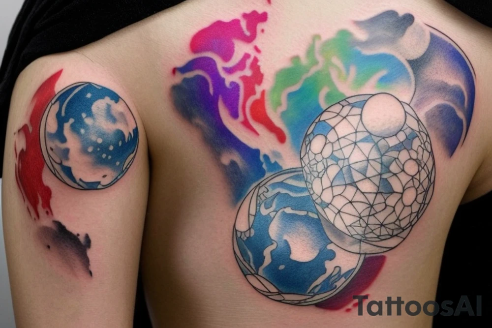 Pretty girl picking up marble sized planets tattoo idea