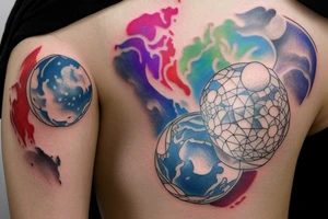 Pretty girl picking up marble sized planets tattoo idea