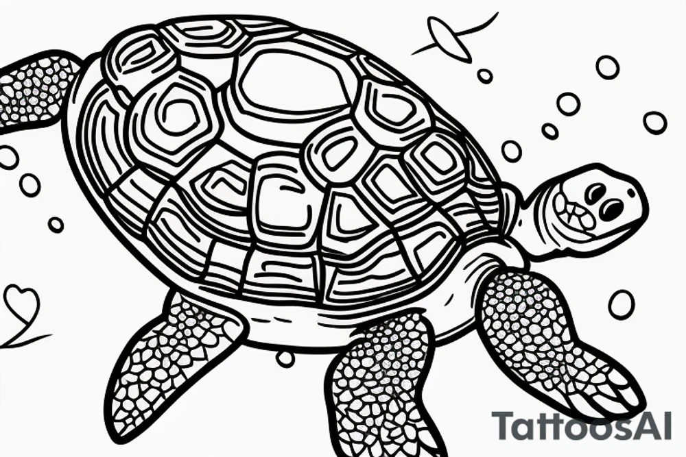 Momma turtle with two baby turtles swimming tattoo idea