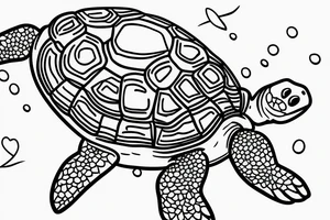 Momma turtle with two baby turtles swimming tattoo idea