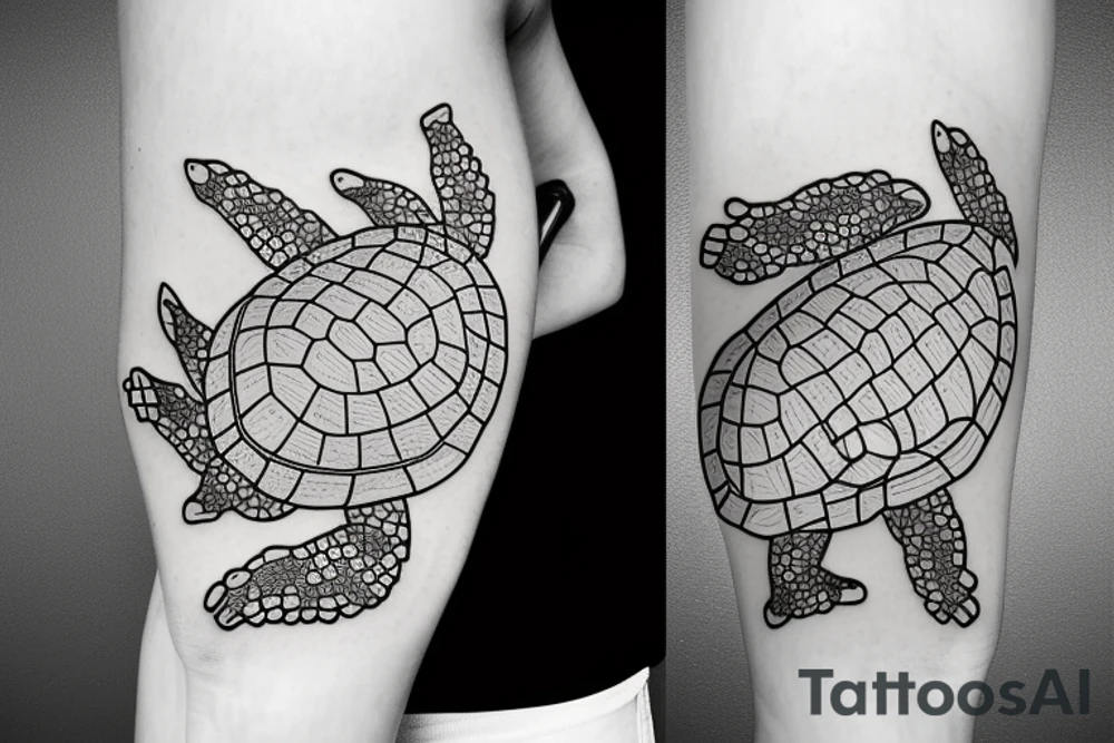 Momma turtle with two baby turtles swimming tattoo idea