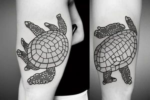 Momma turtle with two baby turtles swimming tattoo idea
