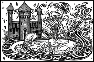 Castle with a moat and keeps ascending tattoo idea