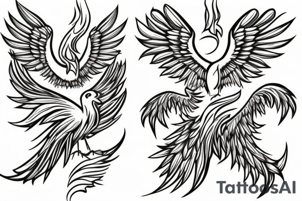 A phoenix rising from a field of forget-me-nots tattoo idea