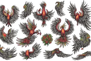 A phoenix rising from a field of forget-me-nots tattoo idea