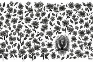 A phoenix rising from a field of forget-me-nots tattoo idea