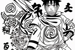 Naruto tattoo with the nine talied beast coming out of the Eight Trigrams Sea tattoo idea