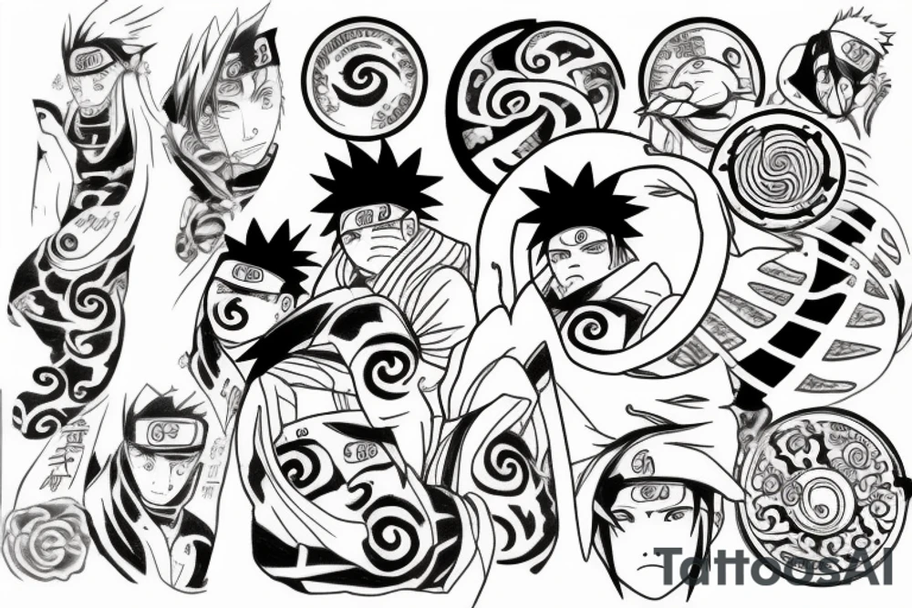 Naruto tattoo with the nine talied beast coming out of the Eight Trigrams Sea tattoo idea