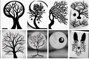 moon dog and tree tattoo idea