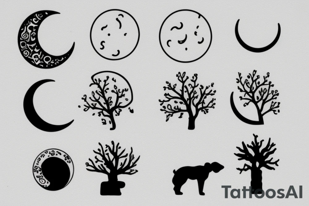 moon dog and tree tattoo idea