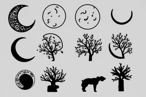 moon dog and tree tattoo idea