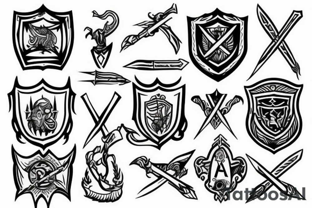 crossing spear over a shield tattoo idea