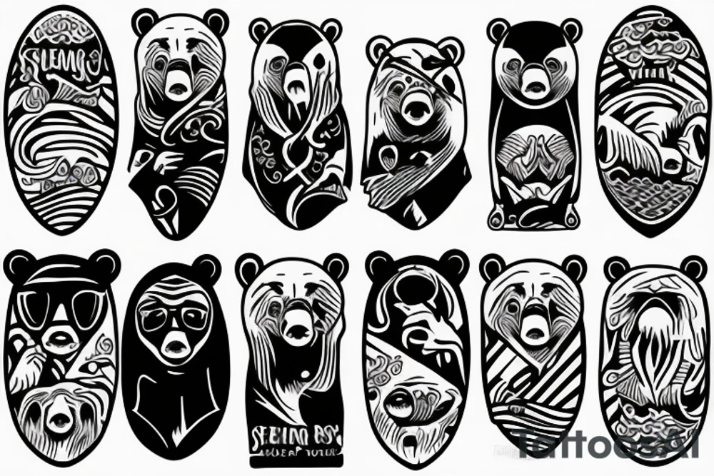 surfing bear tattoo idea