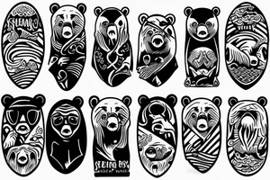 surfing bear tattoo idea