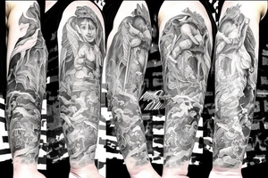 About my life, birthday 10-12, lucky number 9, Aquarius, angel fighting demons in real world tattoo idea