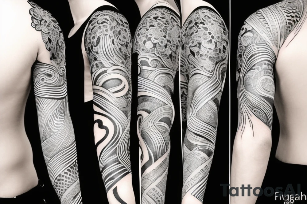 full sleeve tattoo in the style of Suminagashi tattoo idea