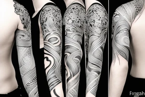 full sleeve tattoo in the style of Suminagashi tattoo idea