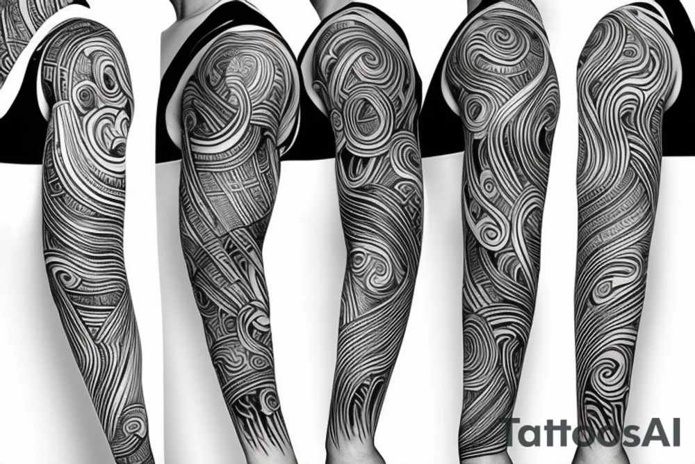 full sleeve tattoo in the style of Suminagashi tattoo idea