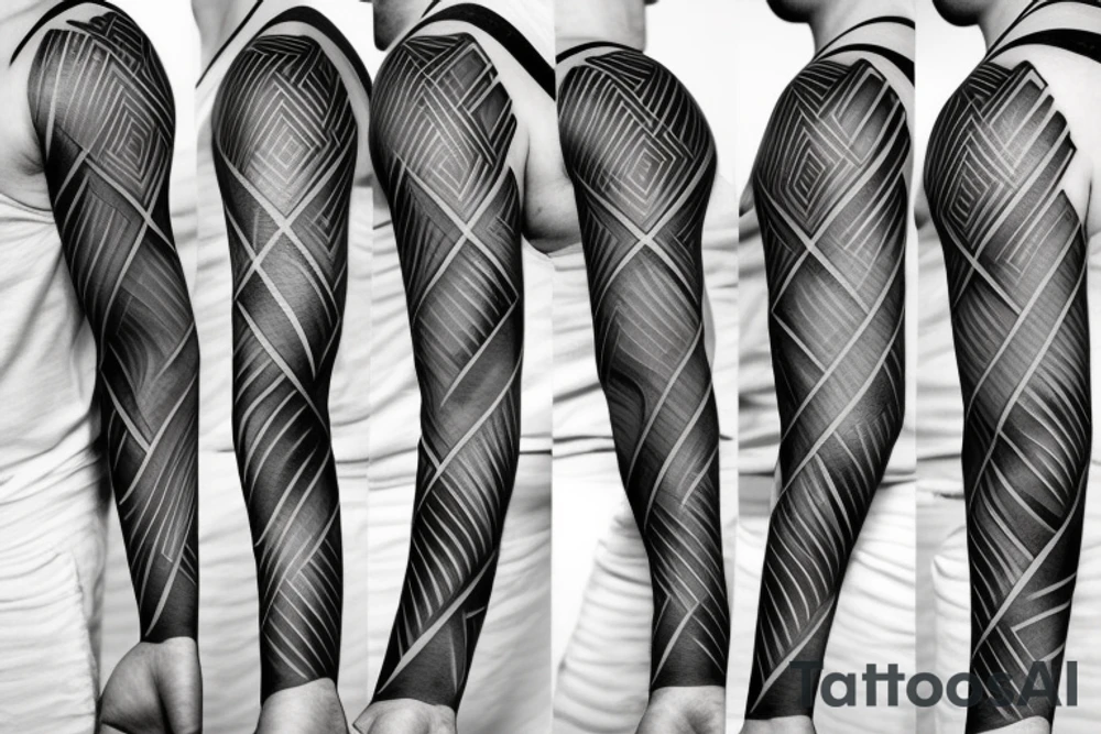 full sleeve tattoo in the style of geometry and minimalism tattoo idea