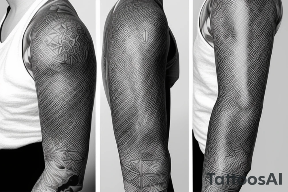 full sleeve tattoo in the style of geometry and minimalism tattoo idea
