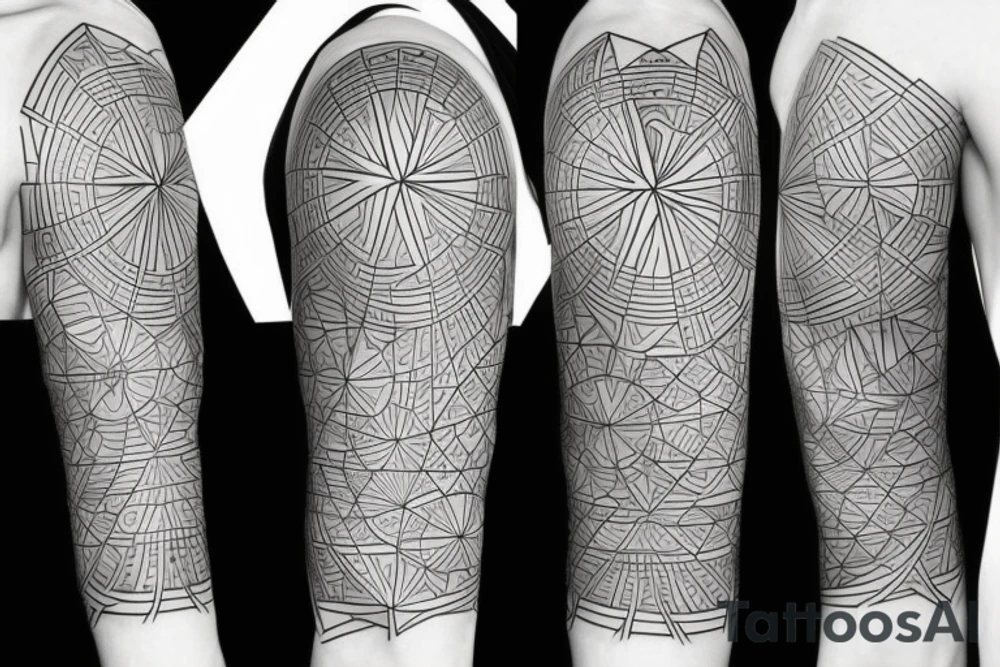 full sleeve tattoo in the style of geometry and minimalism tattoo idea